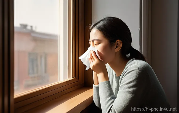 보건소에서의 알레르기 예방접종 후기 - **Prompt 1: The Daily Struggle with Allergies**
    "A person (adult, neutral gender, wearing approp...
