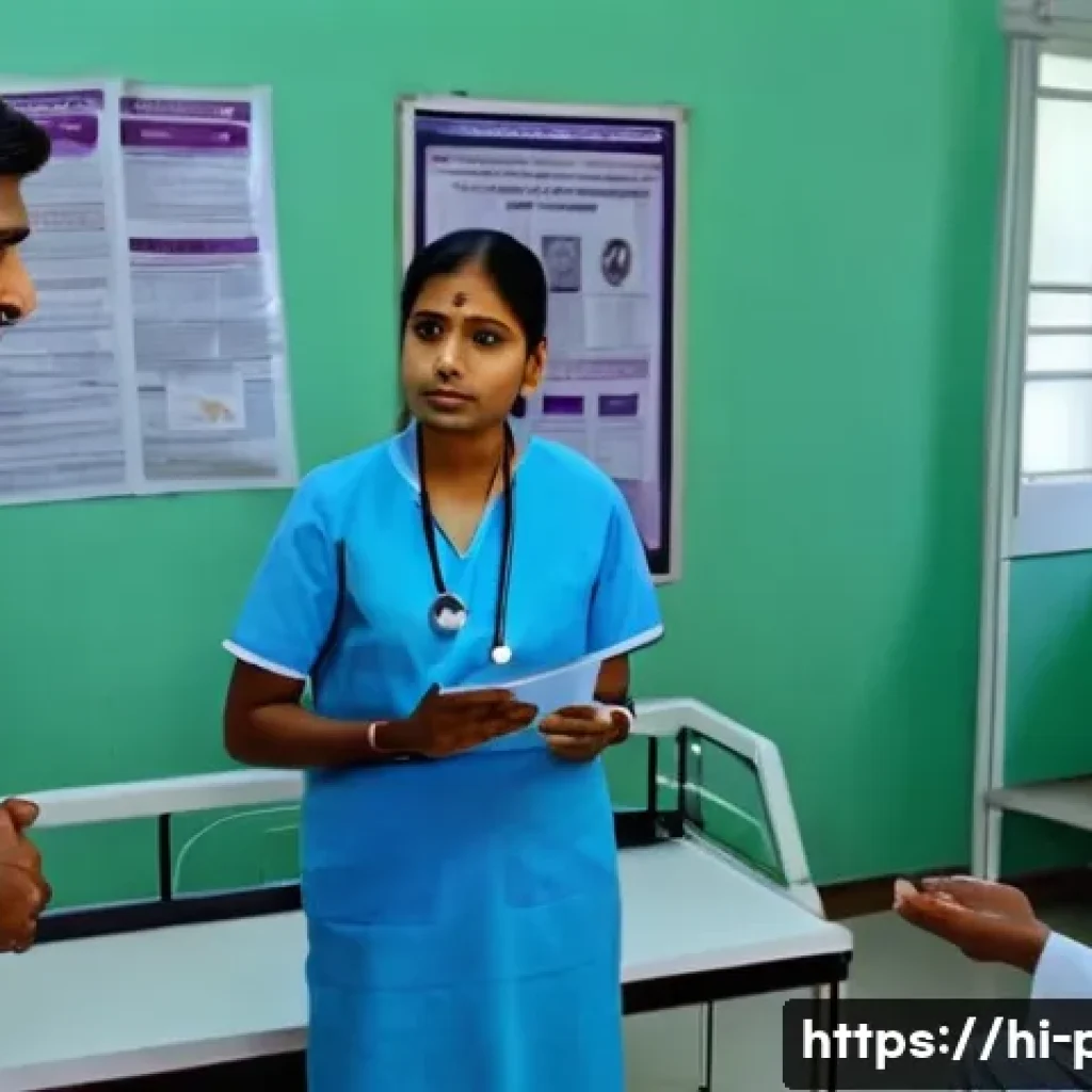 보건소에서의 결핵 진단 절차 - A detailed scene inside a government health center in India showing a trained medical professional e...