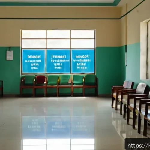 보건소 방문 시 유의사항 - A calm and spacious health center reception area in India during early morning hours, featuring Hind...